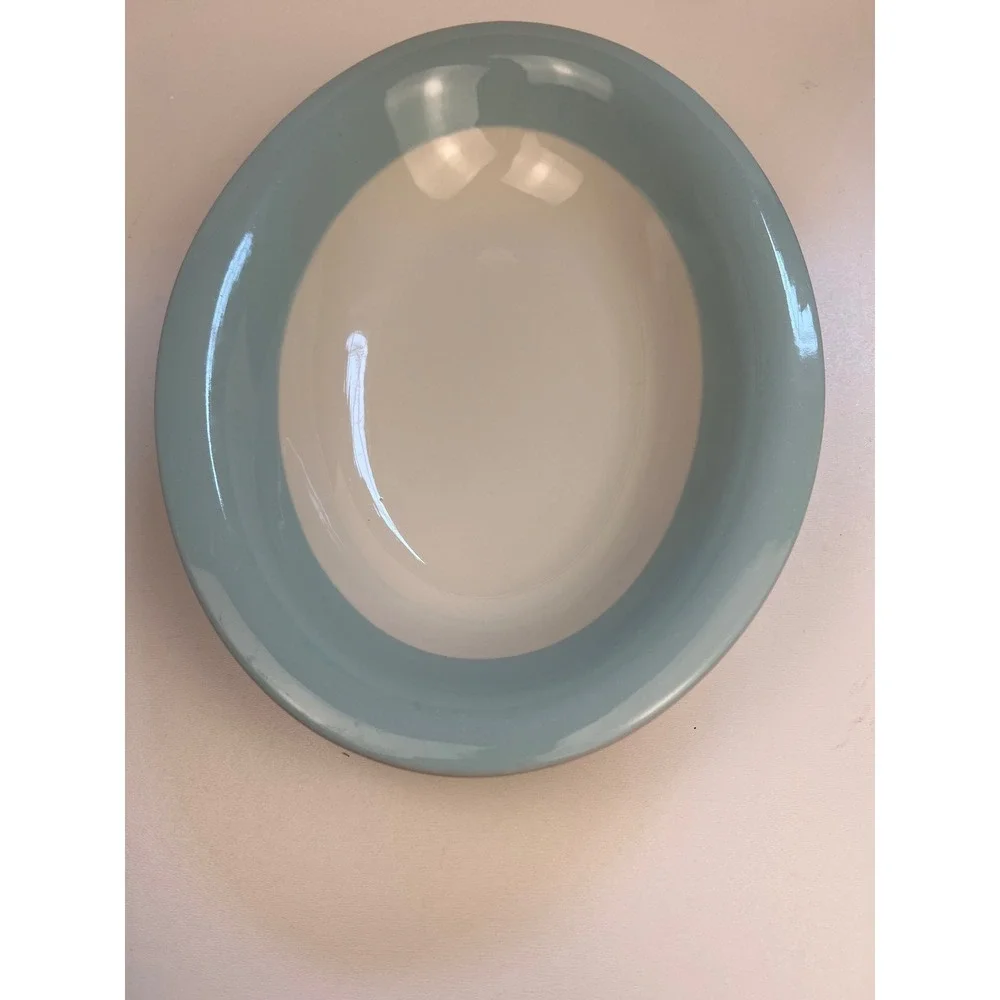 2 Oval Serving Platters Light Blue Cream Ceramic‎ Oval Serving Dish Unbranded